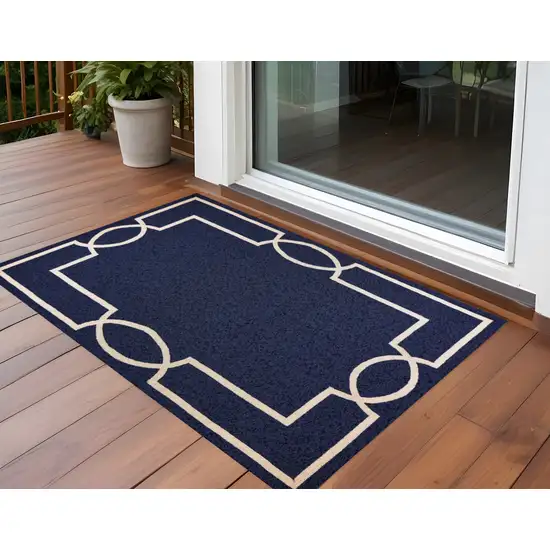 Blue and Ivory Handmade Indoor Outdoor Area Rug Photo 2