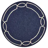 Photo of Ocean Blue Hand Hooked UV Treated Bordered Round Indoor Outdoor Area Rug