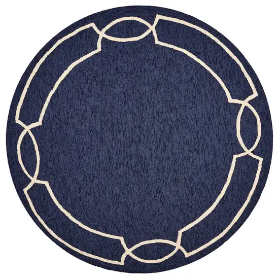 Ocean Blue Hand Hooked UV Treated Bordered Round Indoor Outdoor Area Rug Photo 1