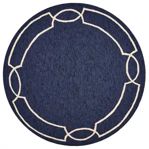 Photo of Ocean Blue Hand Hooked UV Treated Bordered Round Indoor Outdoor Area Rug