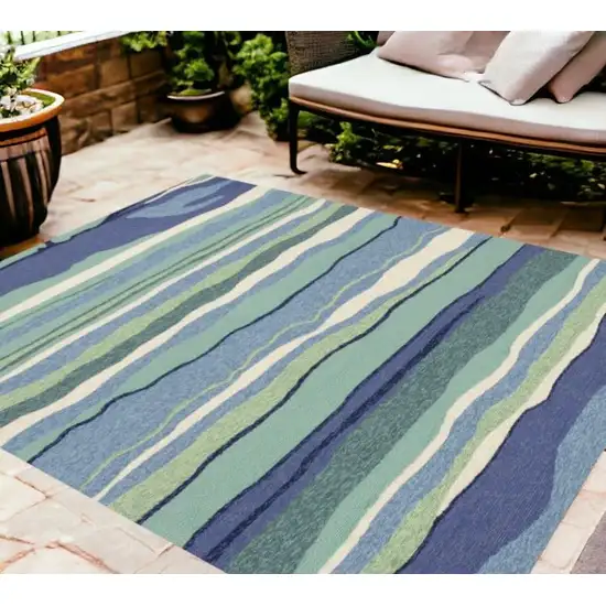 8'X10' Ocean Blue Hand Woven Uv Treated Ocean Waves Indoor Outdoor Area Rug Photo 2