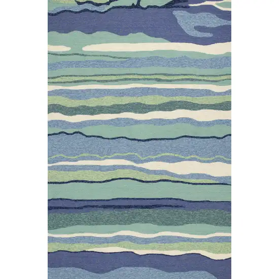 Ocean Blue Hand Woven UV Treated Ocean Waves Indoor Outdoor Area Rug Photo 1