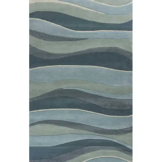 Ocean Blue Teal Hand Tufted Abstract Waves Indoor Accent Rug Photo 1