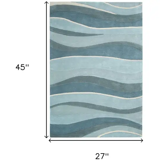 2'X4' Ocean Blue Teal Hand Tufted Abstract Waves Indoor Accent Rug Photo 4