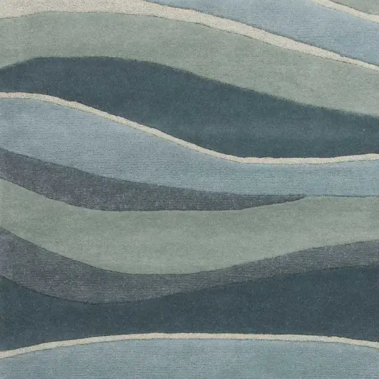 Ocean Blue Teal Hand Tufted Abstract Waves Indoor Accent Rug Photo 3