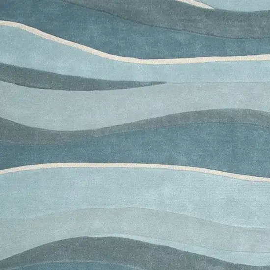 2'X4' Ocean Blue Teal Hand Tufted Abstract Waves Indoor Accent Rug Photo 2