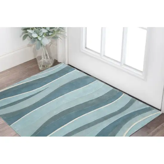 Ocean Blue Teal Hand Tufted Abstract Waves Indoor Accent Rug Photo 1