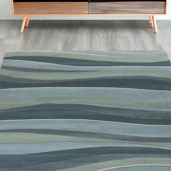 5'X8' Ocean Blue Teal Hand Tufted Abstract Waves Indoor Area Rug Photo 1