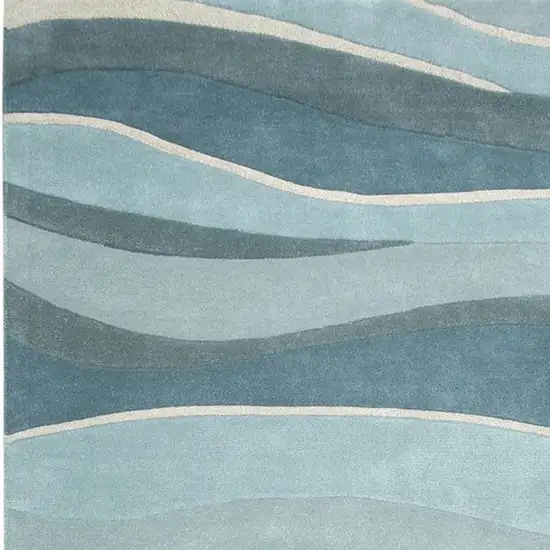 Aquamarine Abstract Waves Hand Tufted Wool Area Rug Photo 3