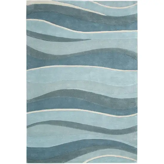 5'X8' Ocean Blue Teal Hand Tufted Abstract Waves Indoor Area Rug Photo 6