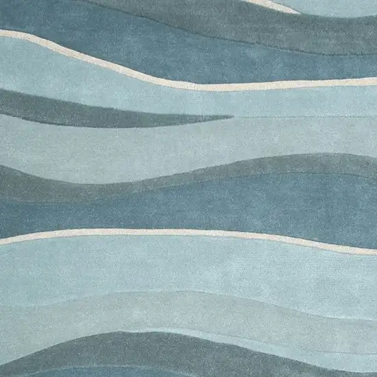 3'X5' Ocean Blue Teal Hand Tufted Abstract Waves Indoor Area Rug Photo 3