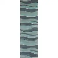 Photo of Ocean Blue Teal Hand Tufted Abstract Waves Indoor Runner Rug