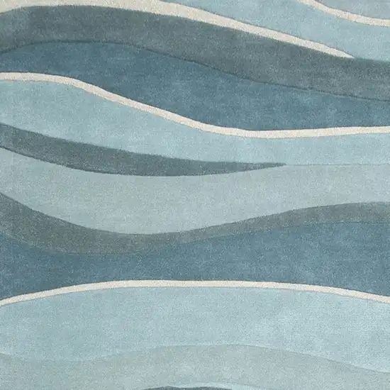 8' Ocean Blue Teal Hand Tufted Abstract Waves Indoor Runner Rug Photo 3