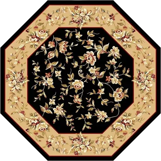 Black Or Beige Floral Bordered Indoor Area Rug Photo 7