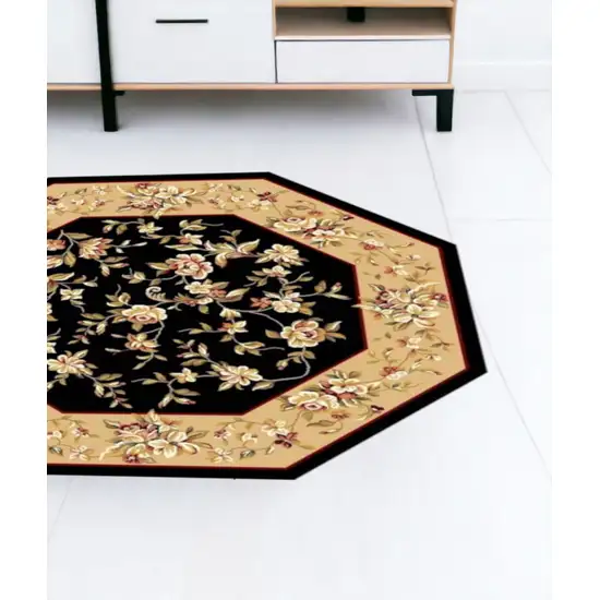 Black Or Beige Floral Bordered Indoor Area Rug Photo 2