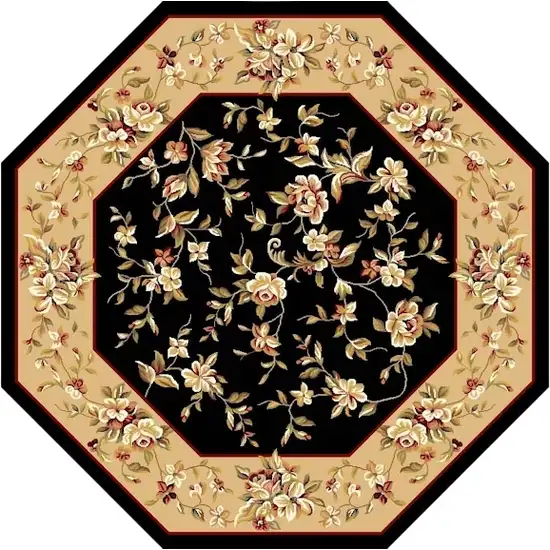 Black Or Beige Floral Bordered Indoor Area Rug Photo 2