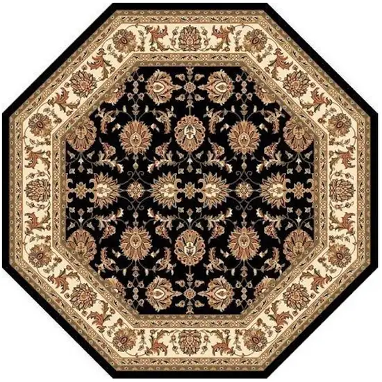 Black Or Ivory Floral Vines Bordered Indoor Area Rug Photo 2