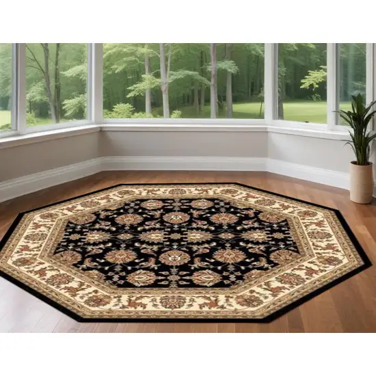 Black Or Ivory Floral Vines Bordered Indoor Area Rug Photo 1