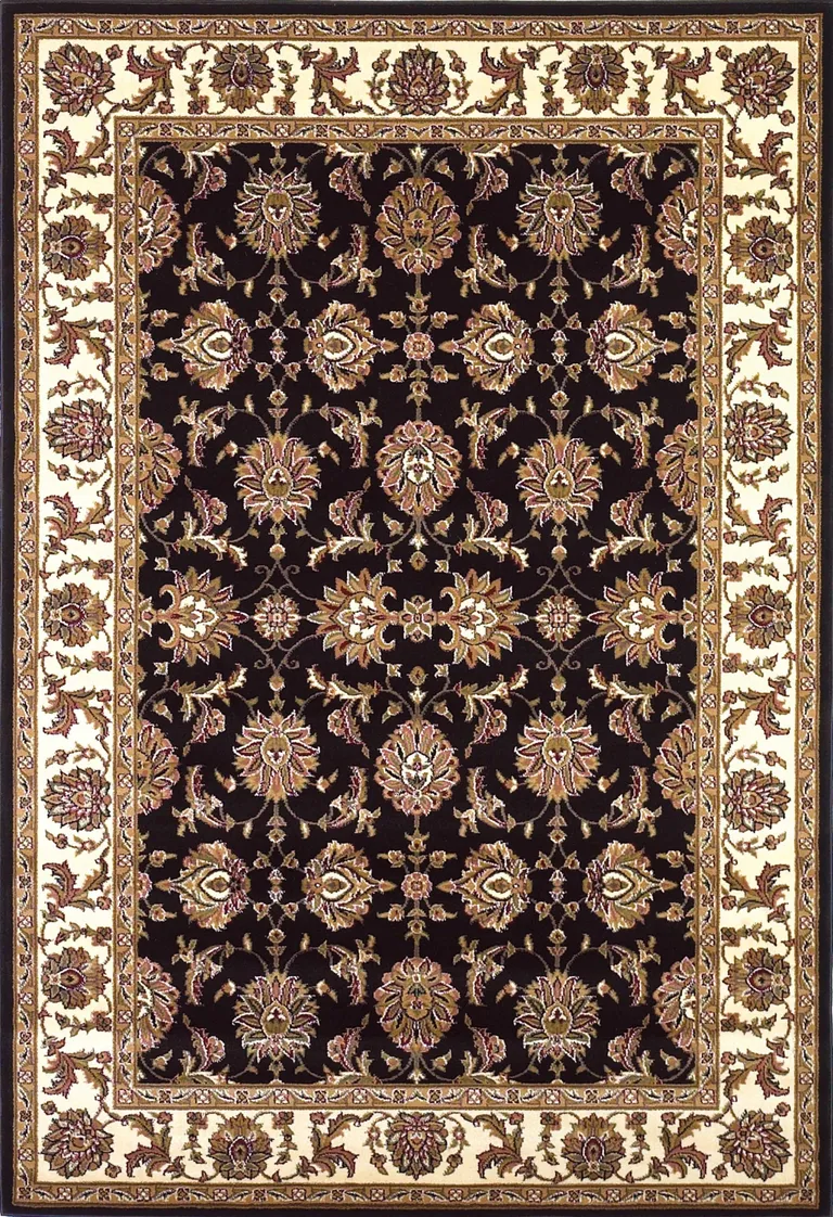 Octagon Black or Ivory Floral Vines Bordered Indoor Area Rug Photo 1