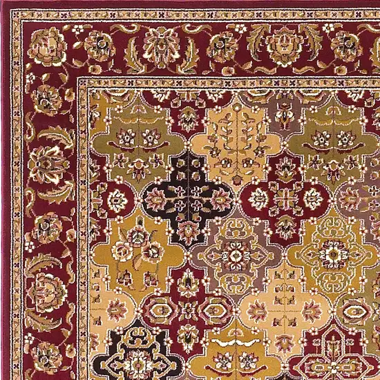 Octagon Red Floral Panel Bordered Indoor Area Rug Photo 4