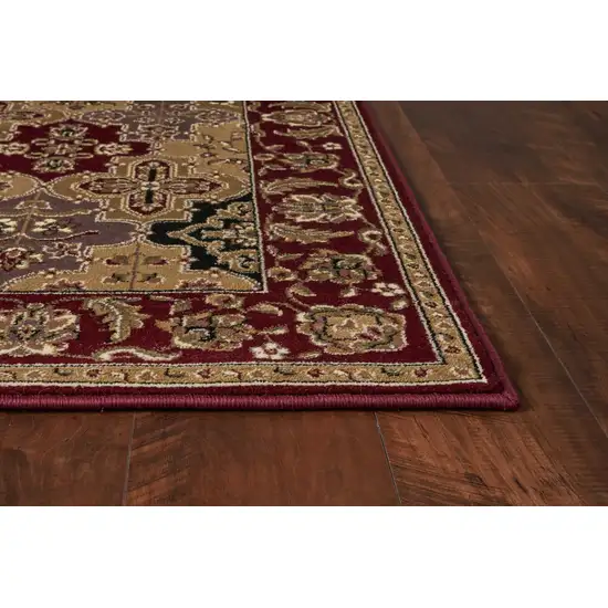 Octagon Red Floral Panel Bordered Indoor Area Rug Photo 5