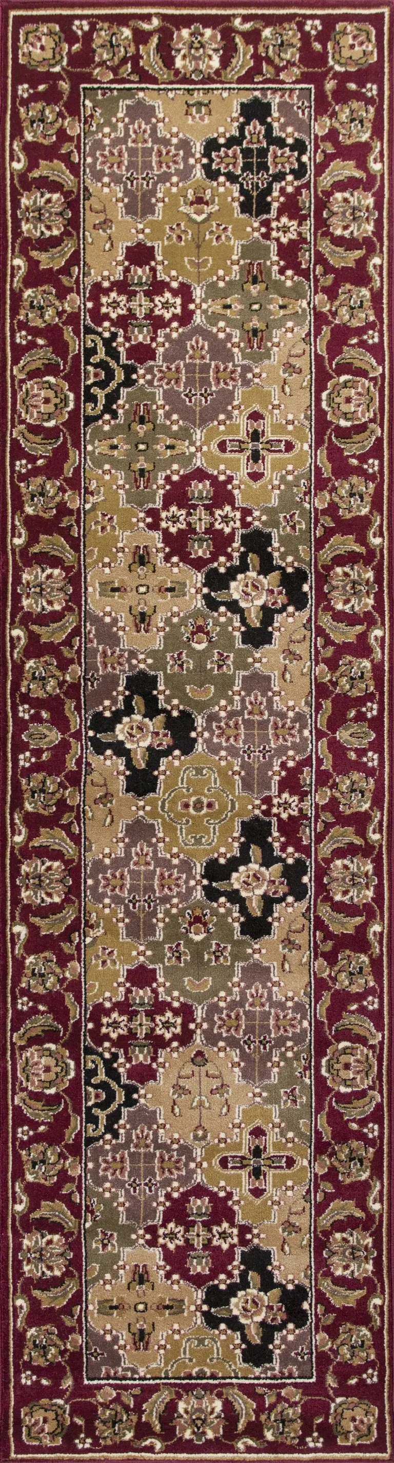 Octagon Red Floral Panel Bordered Indoor Area Rug Photo 3