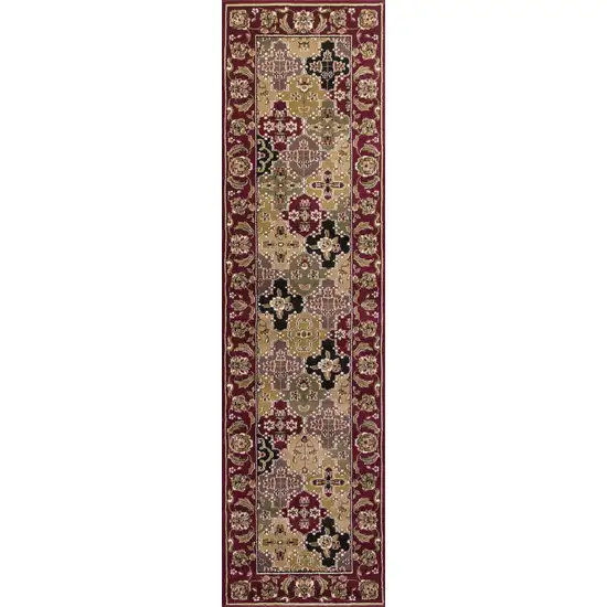 Octagon Red Floral Panel Bordered Indoor Area Rug Photo 3