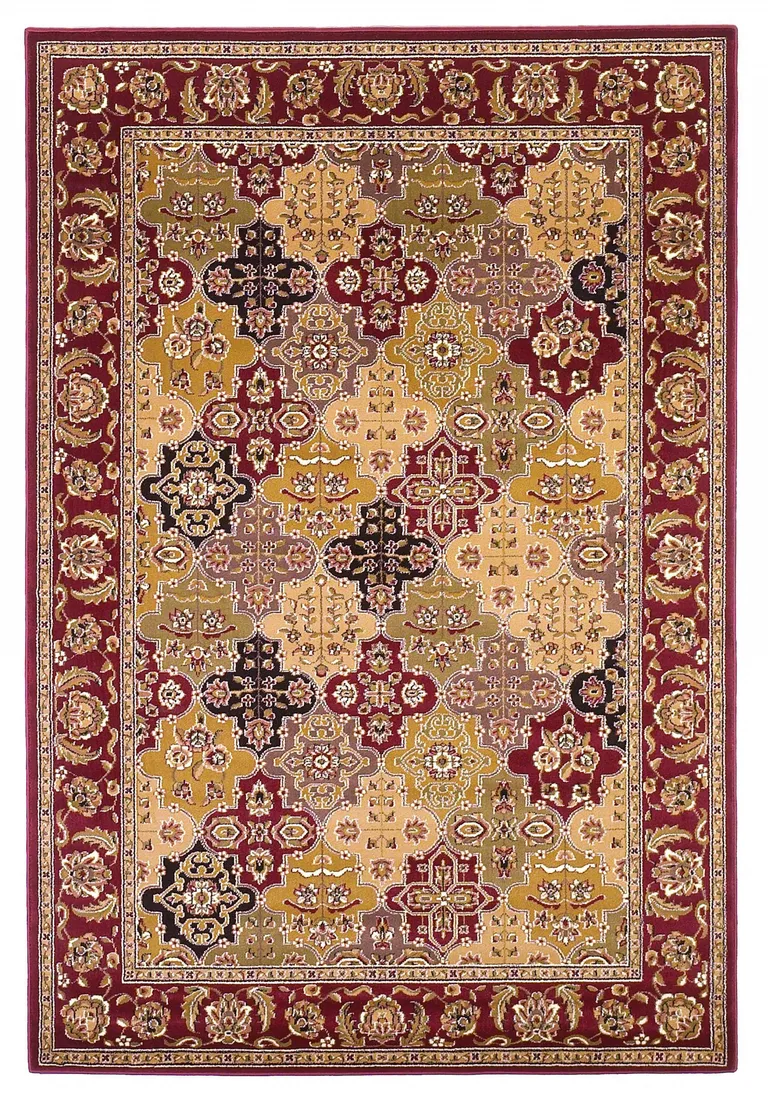 Octagon Red Floral Panel Bordered Indoor Area Rug Photo 1