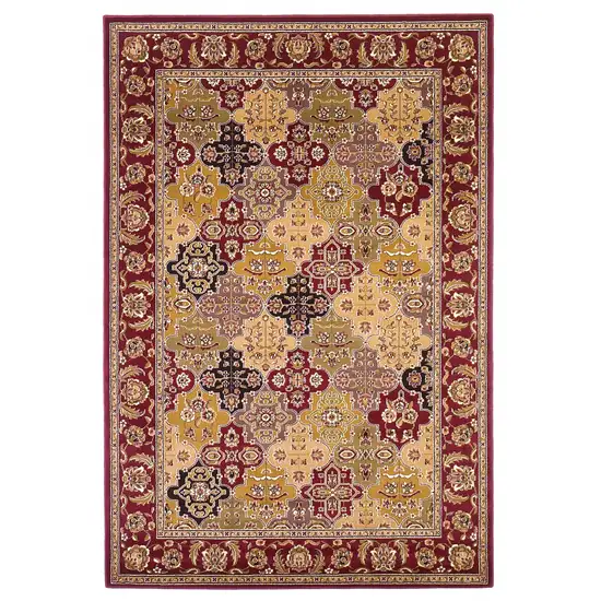 Octagon Red Floral Panel Bordered Indoor Area Rug Photo 1