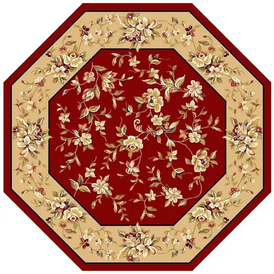 Red Or Beige Floral Bordered Indoor Area Rug Photo 2