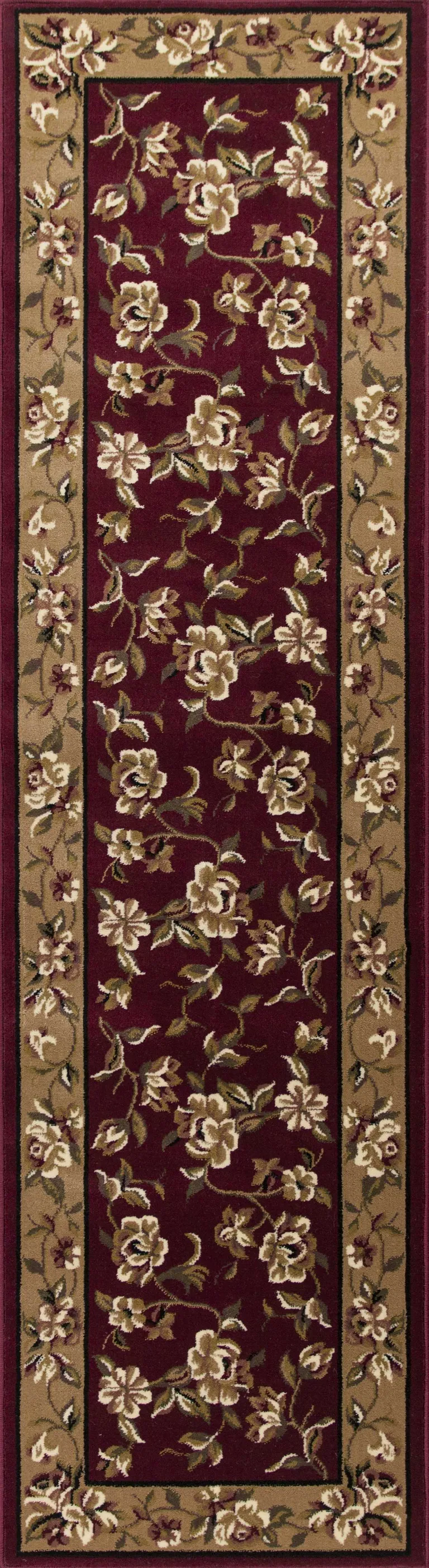 Octagon Red or Beige Floral Bordered Indoor Area Rug Photo 4