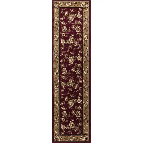 Octagon Red or Beige Floral Bordered Indoor Area Rug Photo 4