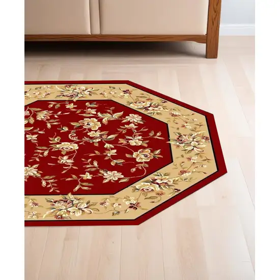 Red Or Beige Floral Bordered Indoor Area Rug Photo 1