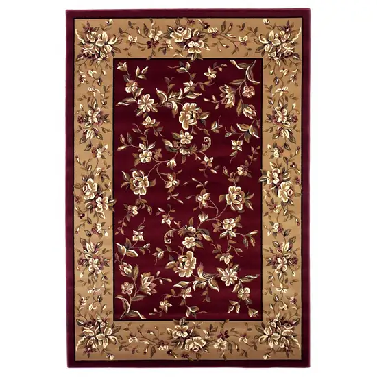 Octagon Red or Beige Floral Bordered Indoor Area Rug Photo 1