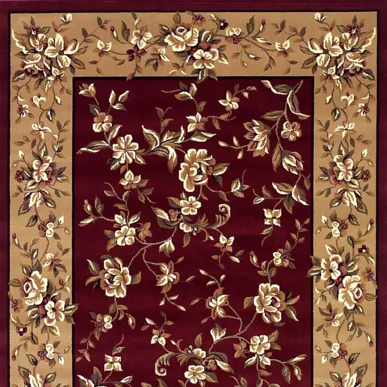 Red Or Beige Floral Bordered Indoor Area Rug Photo 5