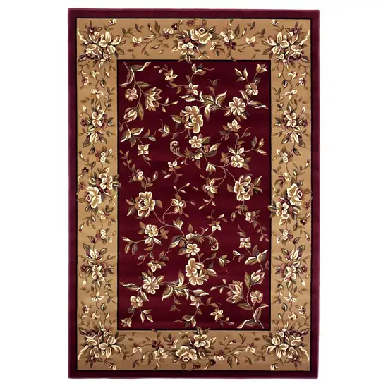 Red Or Beige Floral Bordered Indoor Area Rug Photo 6