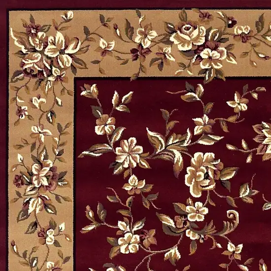 Octagon Red or Beige Floral Bordered Indoor Area Rug Photo 3