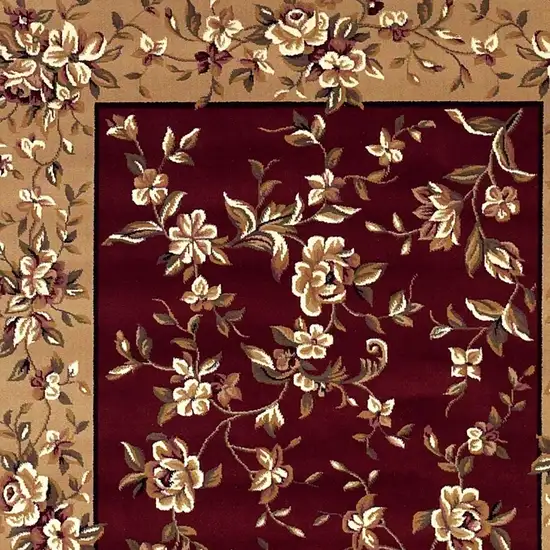 Red Or Beige Floral Bordered Indoor Area Rug Photo 7