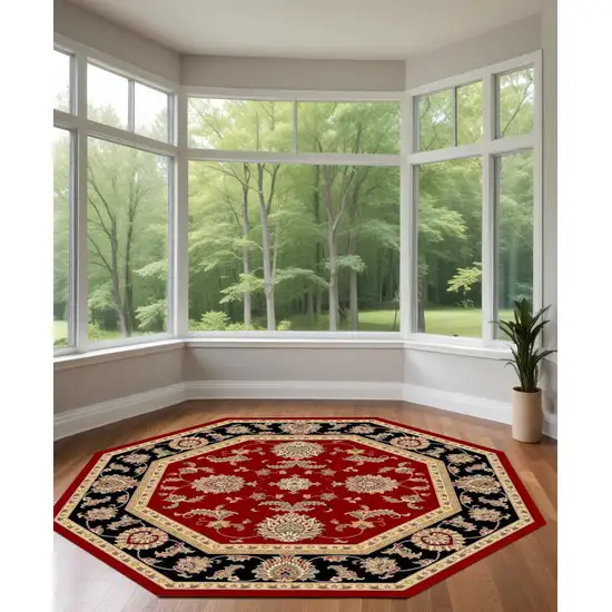 Red Or Black Floral Vines Bordered Indoor Area Rug Photo 1