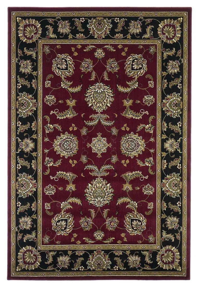 Octagon Red or Black Floral Vines Bordered Indoor Area Rug Photo 1