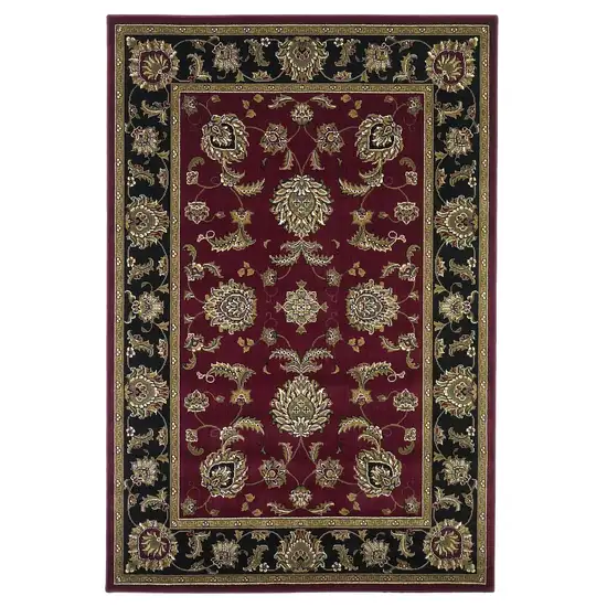 Octagon Red or Black Floral Vines Bordered Indoor Area Rug Photo 1