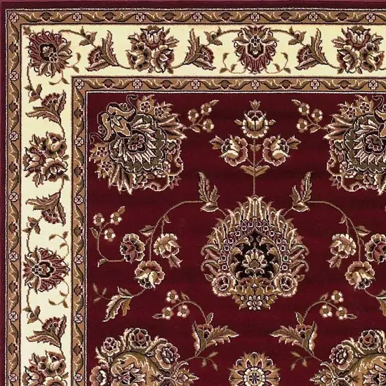 Red Or Ivory Floral Bordered Indoor Area Rug Photo 5