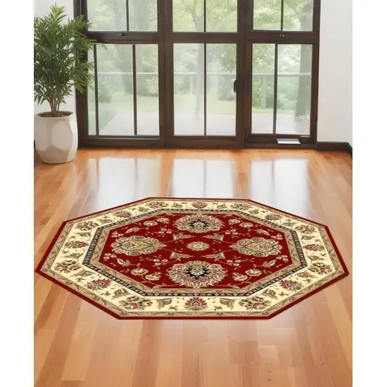 Red Or Ivory Floral Bordered Indoor Area Rug Photo 1