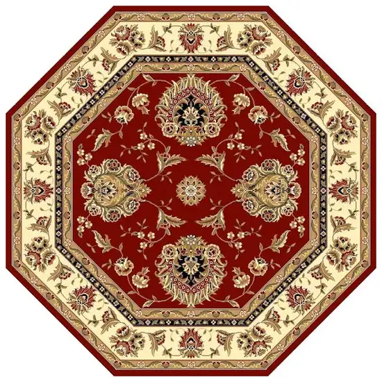 Red Or Ivory Floral Bordered Indoor Area Rug Photo 2