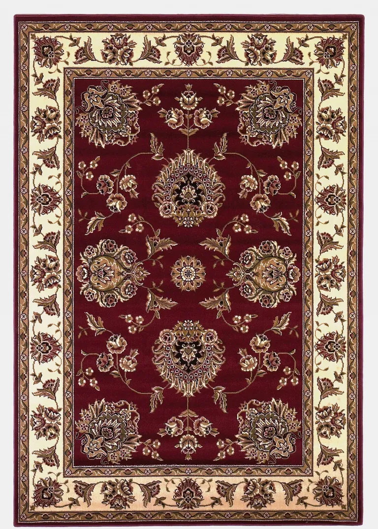 Octagon Red or Ivory Floral Bordered Indoor Area Rug Photo 1