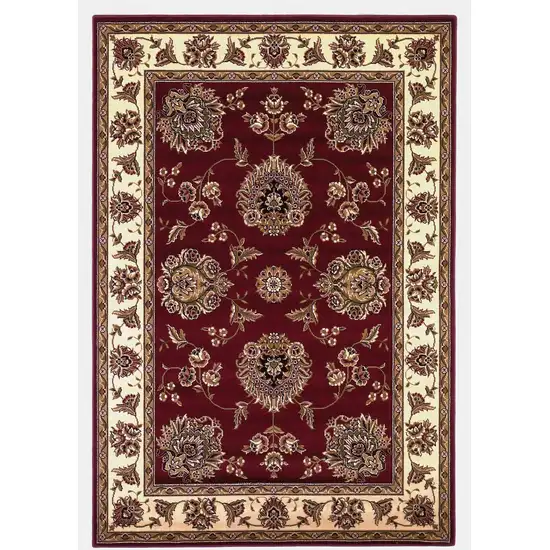 Octagon Red or Ivory Floral Bordered Indoor Area Rug Photo 1