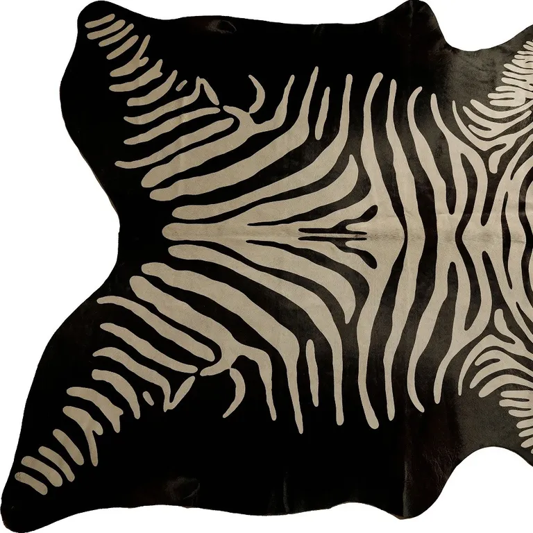 Off White And Black Zebra Cowhide Handmade Area Rug Photo 1