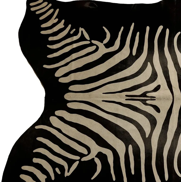 Off White And Black Zebra Cowhide Handmade Area Rug Photo 5