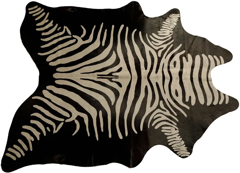 Off White And Black Zebra Cowhide Handmade Area Rug Photo 2