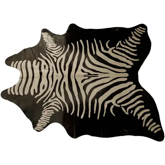 Off White And Black Zebra Cowhide Handmade Area Rug Photo 4